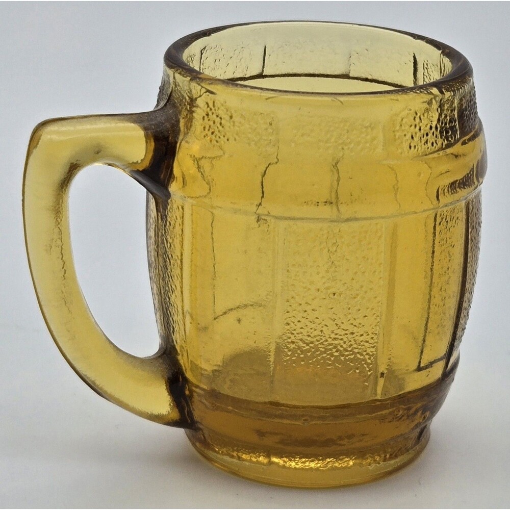 Amber Barrel Shot Glass Vintage Ribbed Glass Mini Barware Toothpick Holder